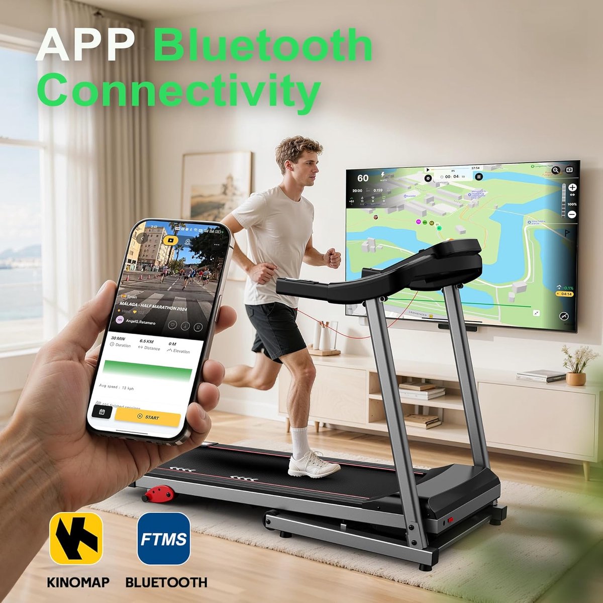 Foldable Home Treadmill with Incline, 12 km/h, 15 Preloaded Workout Programs, Bluetooth App Compatible, Heart Rate Monitor, Shock Absorbing, 2.5 HP Motor – Meda Home Store