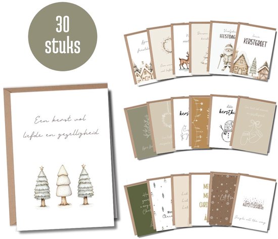 Luxe Kerstkaarten Set - 30 Wenskaarten met Enveloppen - A6 formaat - Kerstkaartjes - 30 stuks - Nieuwjaarskaarten - Duurzaam - Blanco - Modern Beige