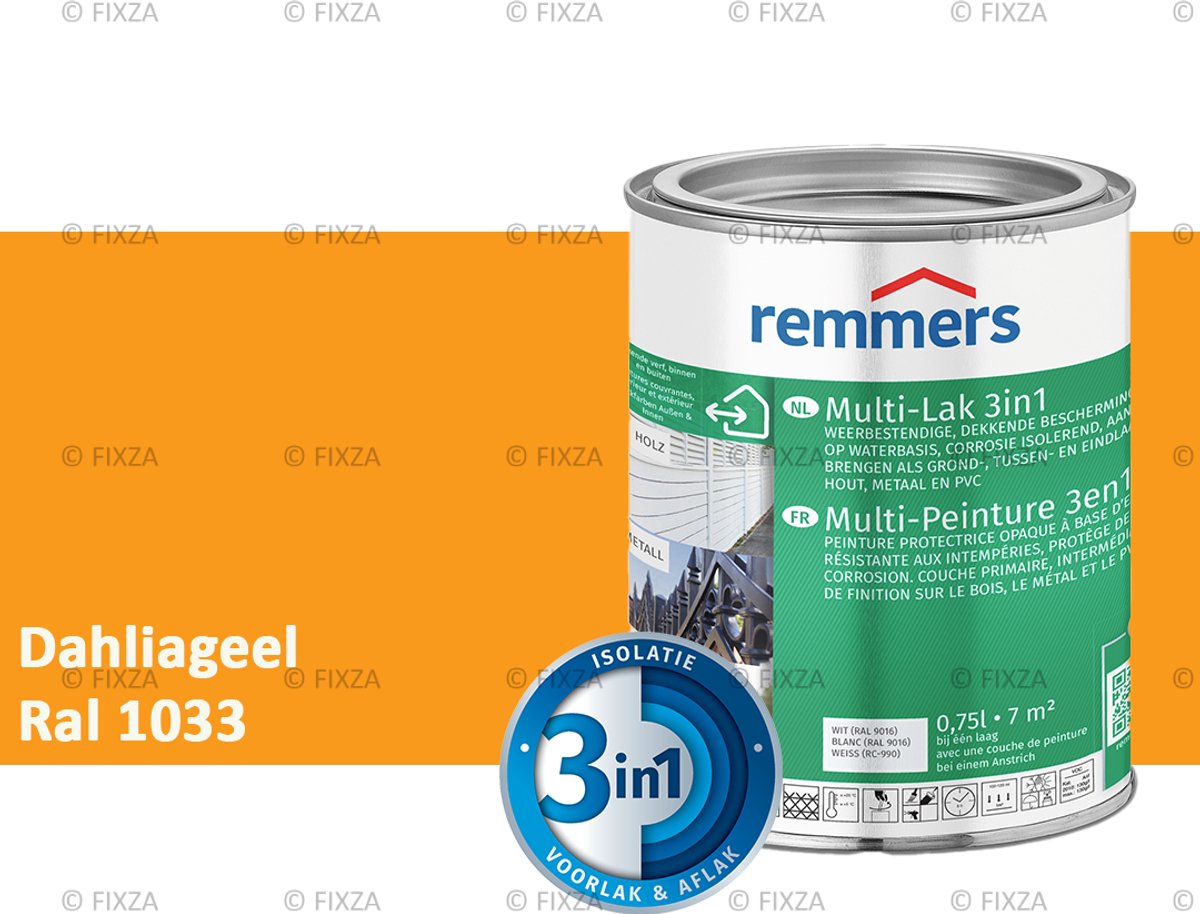 Remmers Multi-Lak 3in1 Dahliageel – 0,75 Liter - lakverf voor Hout, Metaal en Kunststof