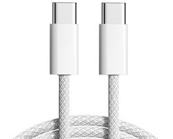 USB-C Naar USB-C Kabel - Snellader - 2 Meter - Wit - USB 3.0 - Duurzaam - Gevlochten