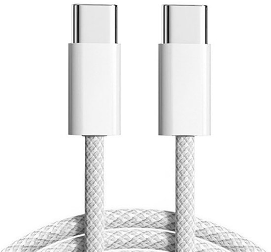 USB-C Naar USB-C Kabel - Snellader - 2 Meter - Wit - USB 3.0 - Duurzaam - Gevlochten