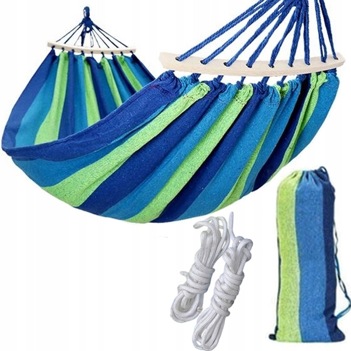 XXL dubbele hangmat 270x150cm met houten spreidstok en sleepzak