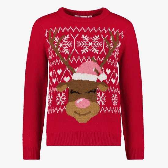 Kinder kersttrui met rendier rood - Maat 170 - 100% Acryl - Extra zacht