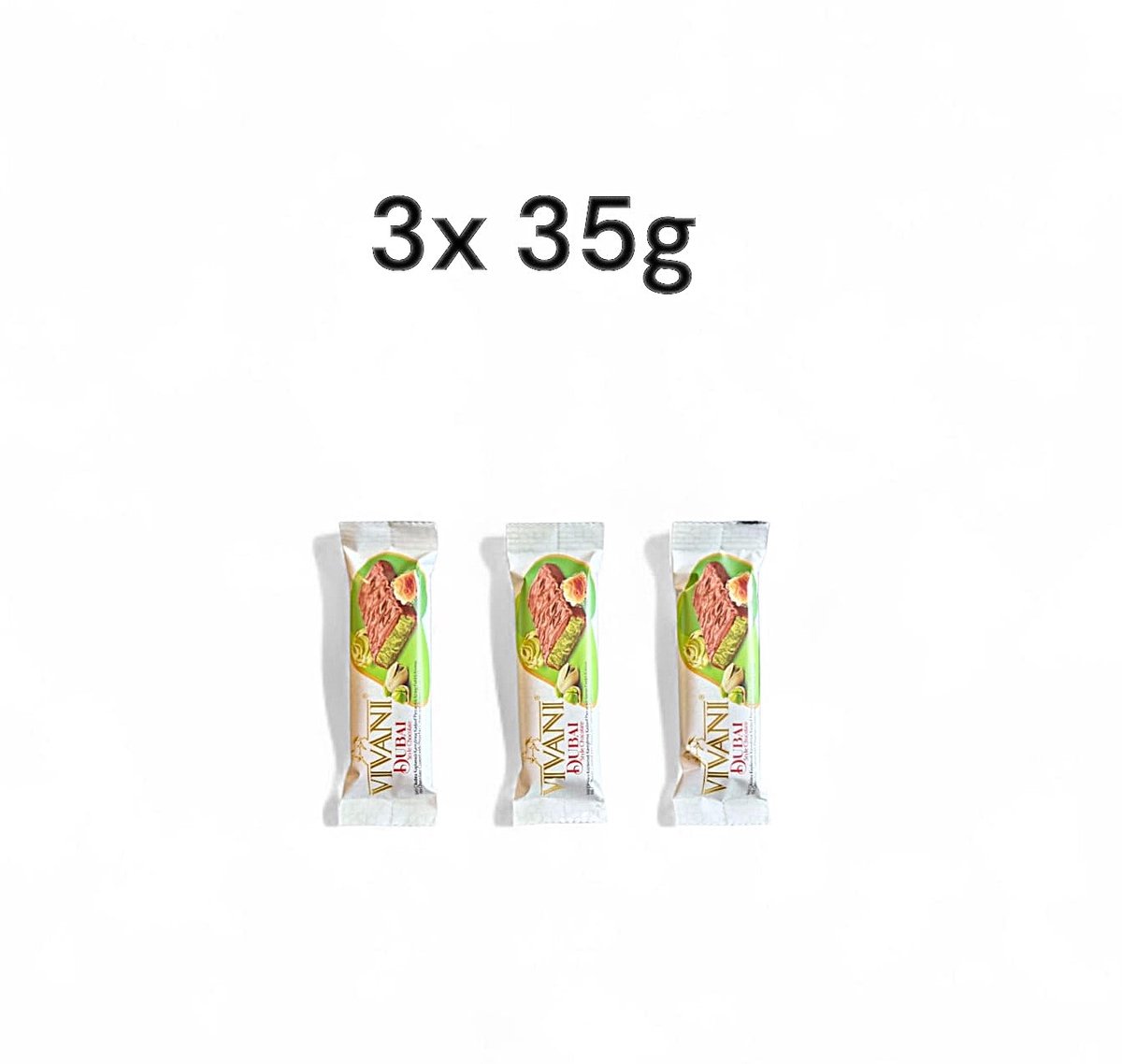 Vivani Dubai Chocolade Bar 3x 35 g – Reep Kunafah Kadayif Luxe Melkchocolade met Oosterse Smaak (Energie • Genot • Luxe) - Dubai Cikolatasi - Dubai Chocolate 3x 35 g