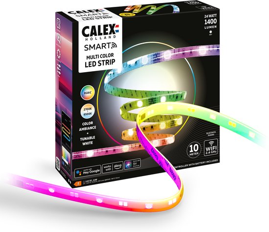 Calex Smart LED Strip - 10M, RGBIC+CCTIC, Wifi Bedienbaar, Muzieksynchronisatie, Binnengebruik, 1400 Lumen, Slimme Lichtstrip, Smart Verlichting