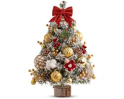 Happy Holidayz Kerstboom met Sneeuw - 60 cm - Kunstkerstboom met Kerstballen en Kerst accessoires - Kerstversiering - Kerstdecoratie - Mini Kerstboom met Kerstboomversiering