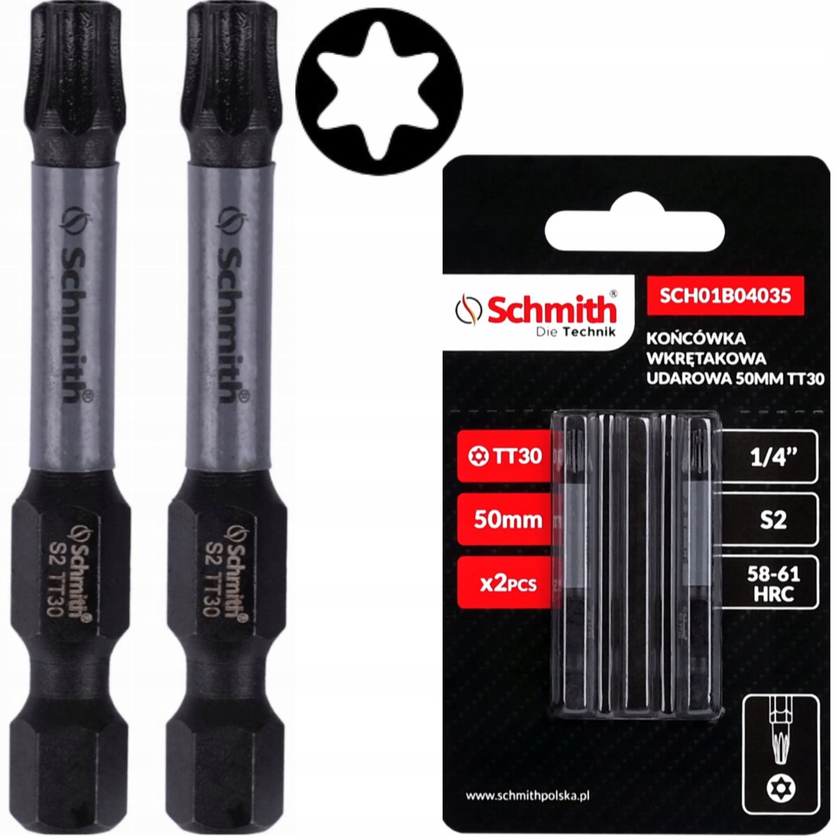 Schmith Torx TT30 Slagmoer Bits 50mm Magnetisch 2 stuks