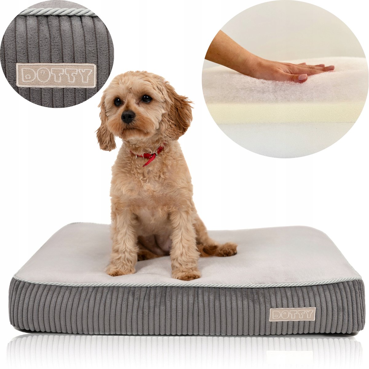 DOTTY Ortopedisch Hondenkussen - Memory Foam - Maat M (70x55cm) Grijs