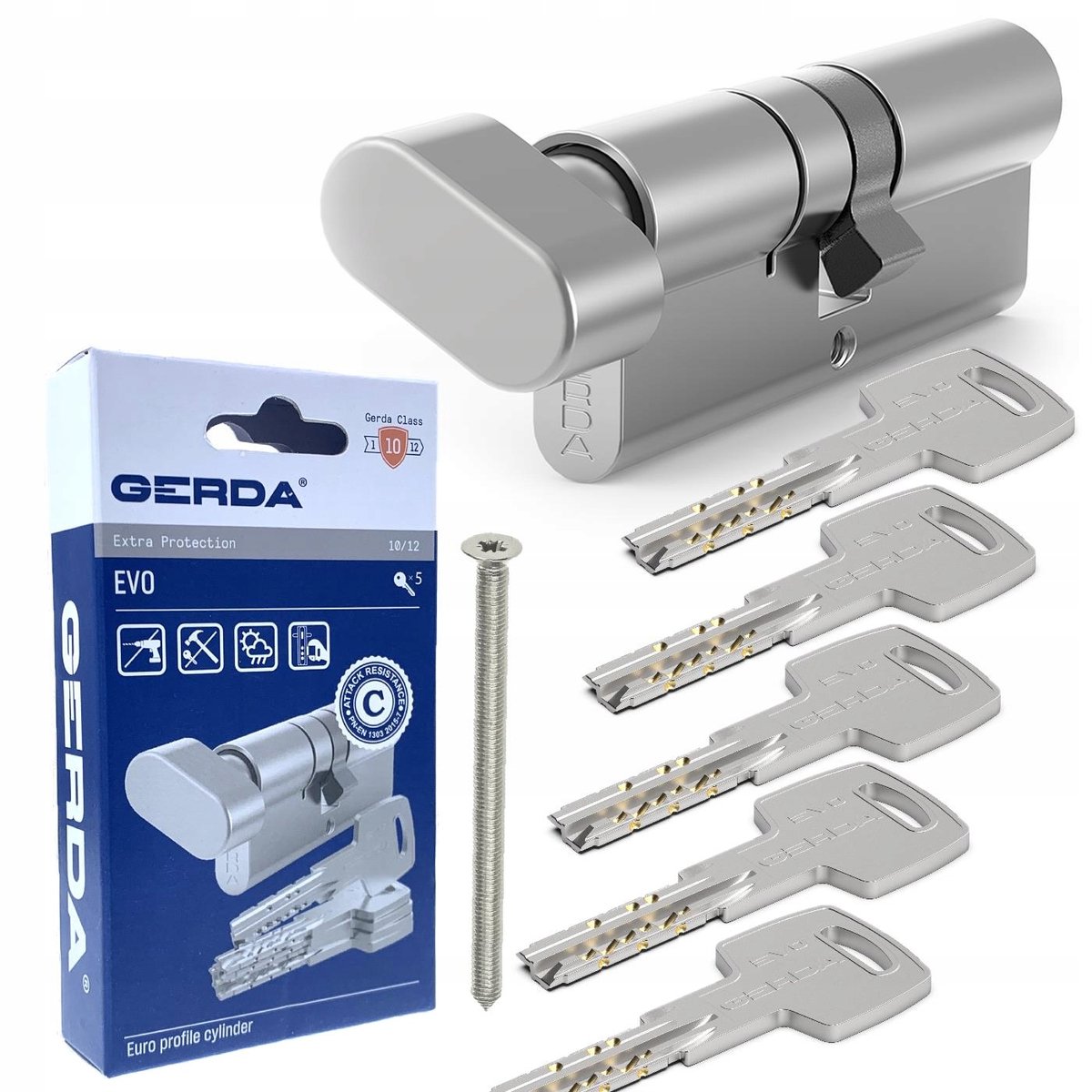 Gerda EVO 30/30G Cilinder met Knop, 5 Sleutels, Beveiligd