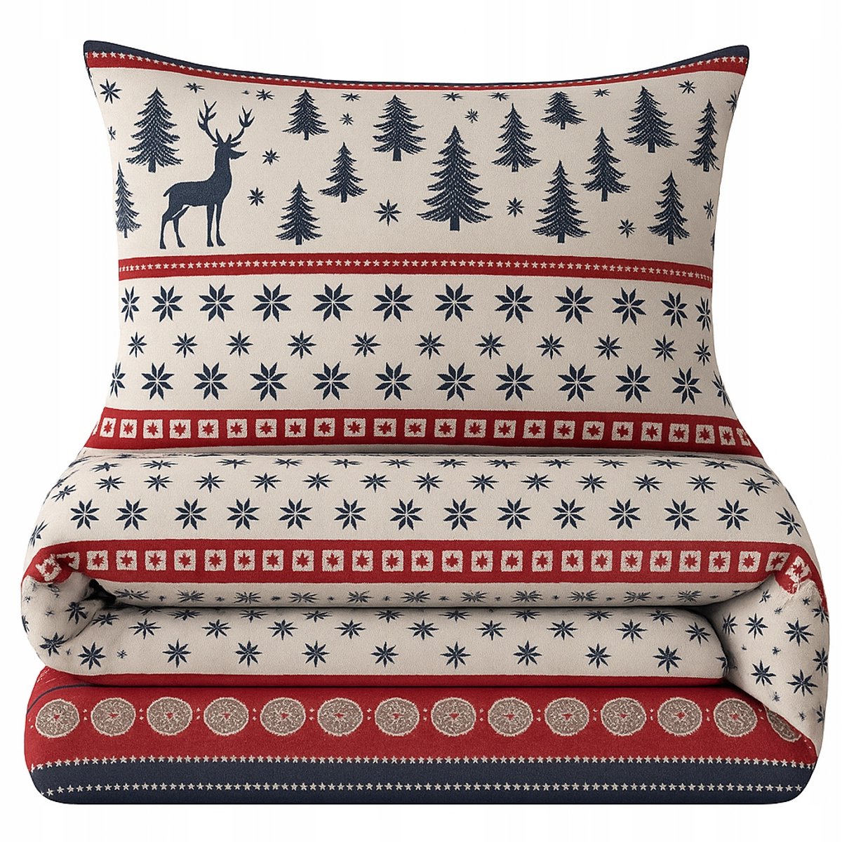 Kerst Dekbedovertrek 140x200 Katoen Satijn met Kerstbomen & Rendieren