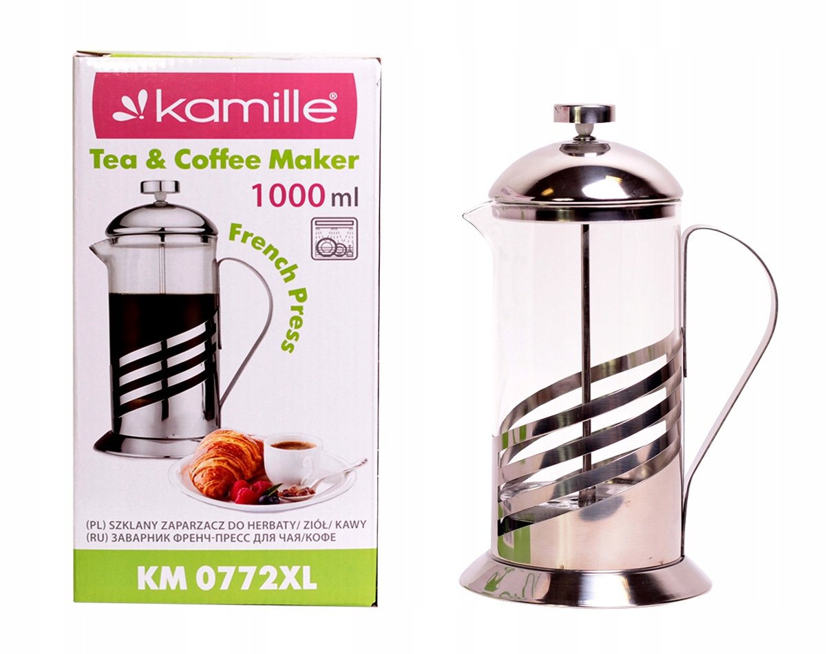 Glazen Koffie & Theepot 1000 ml met Filter - Kamille
