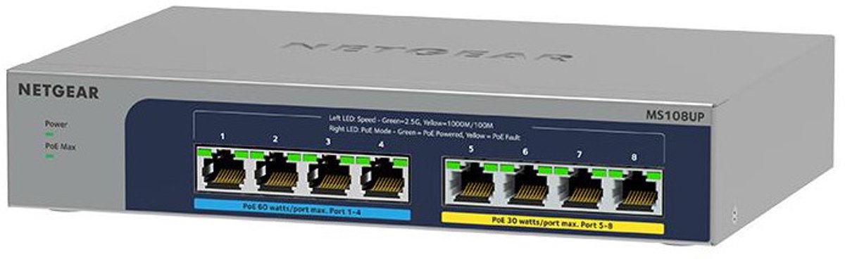 NETGEAR MS108UP - Netwerk Switch - Unmanaged - 2,5 Gbps - PoE switch - 8 poorten