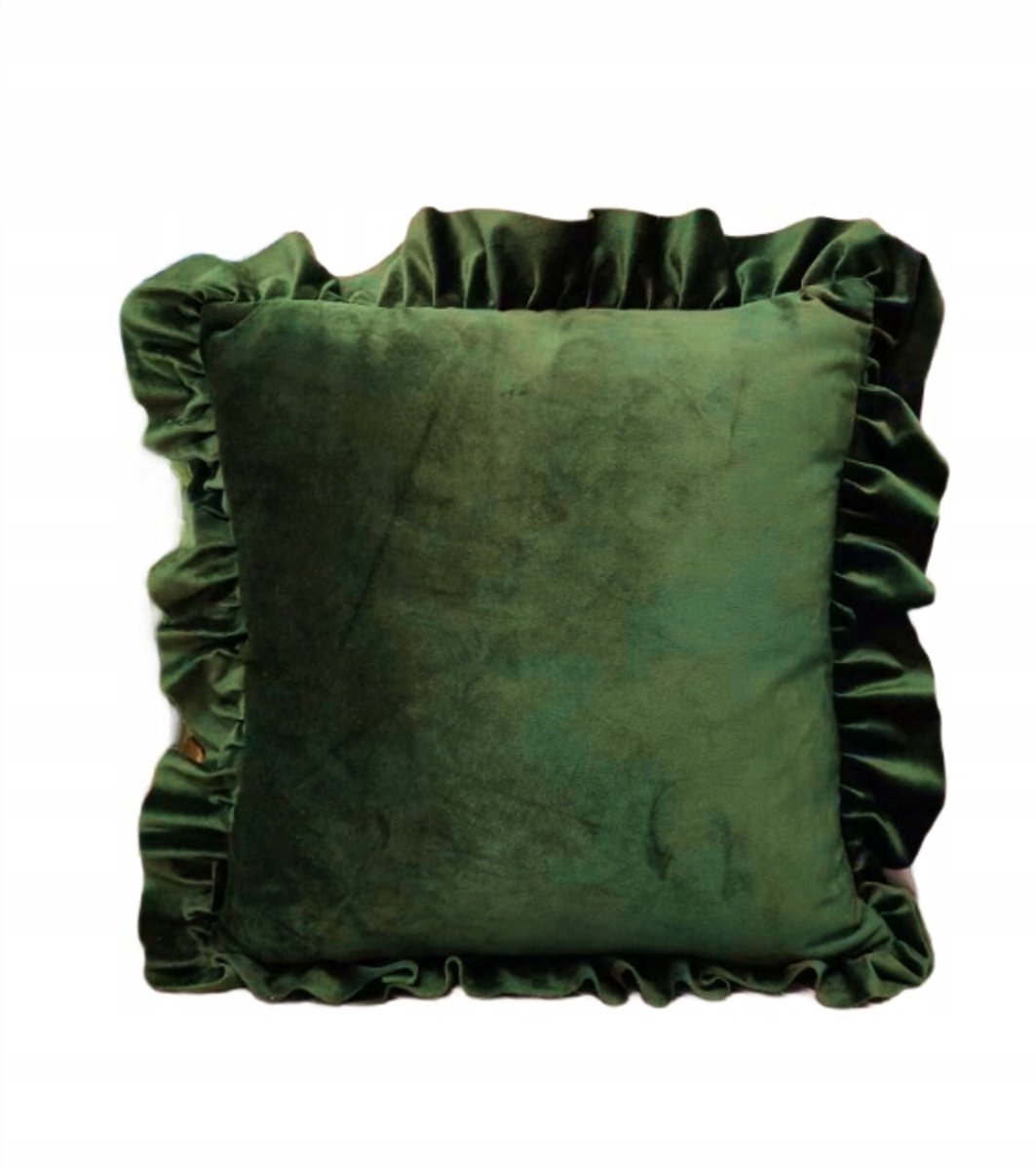Decoratieve Fluweel Kussen 40x40cm met Ruche - Groen