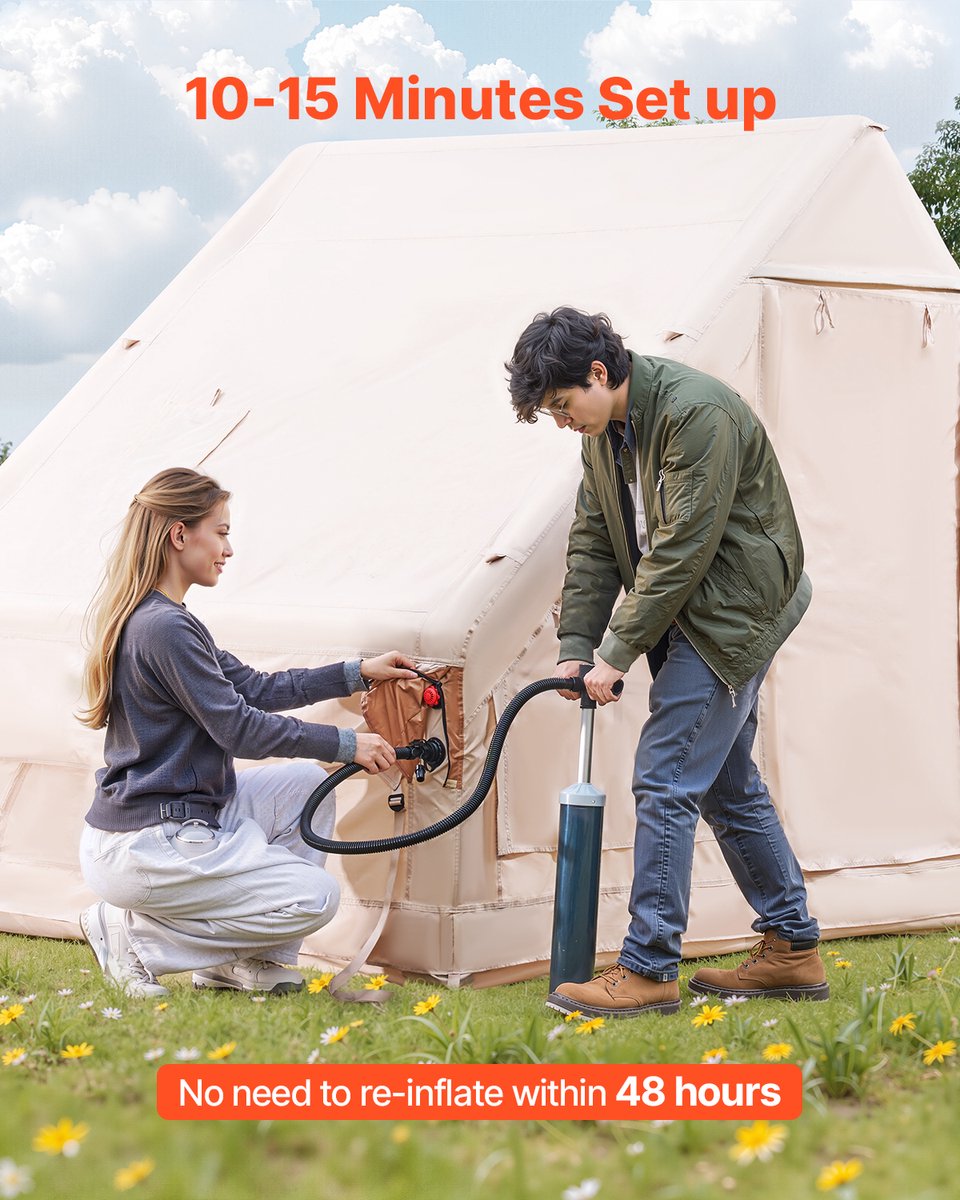 VEVOR Opblaasbare Kampeertent 4-6 Persoons Glamping Tent met Pomp 3x3x2.3m – foto 4