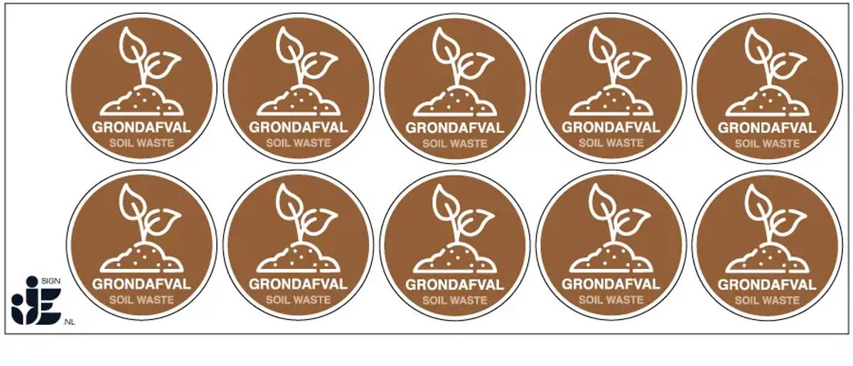 Grondafval sticker | 5 cm - 10 stuks per vel