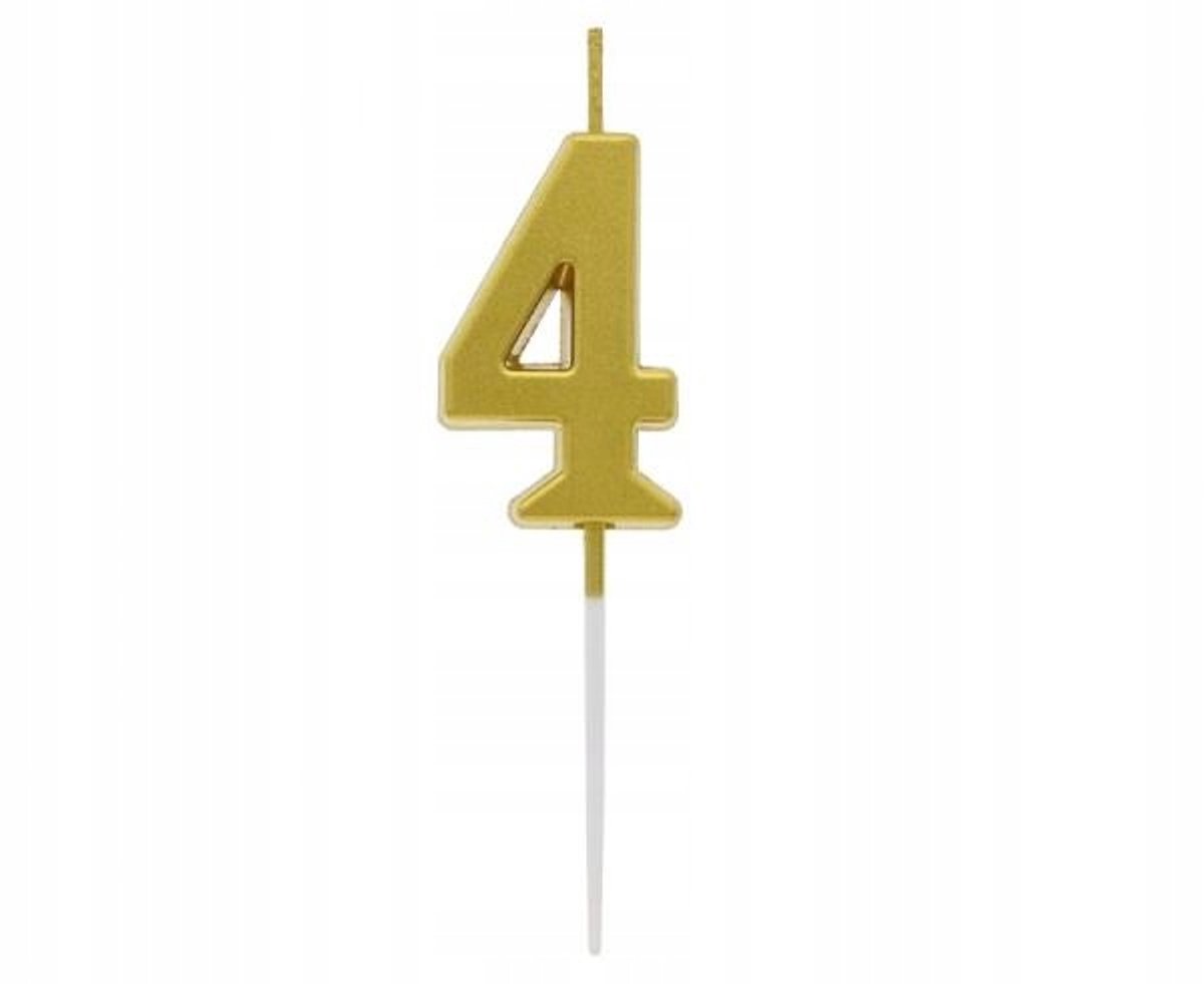 Metalen Gouden Kaars Cijfer 4 - 9.5x2.3cm