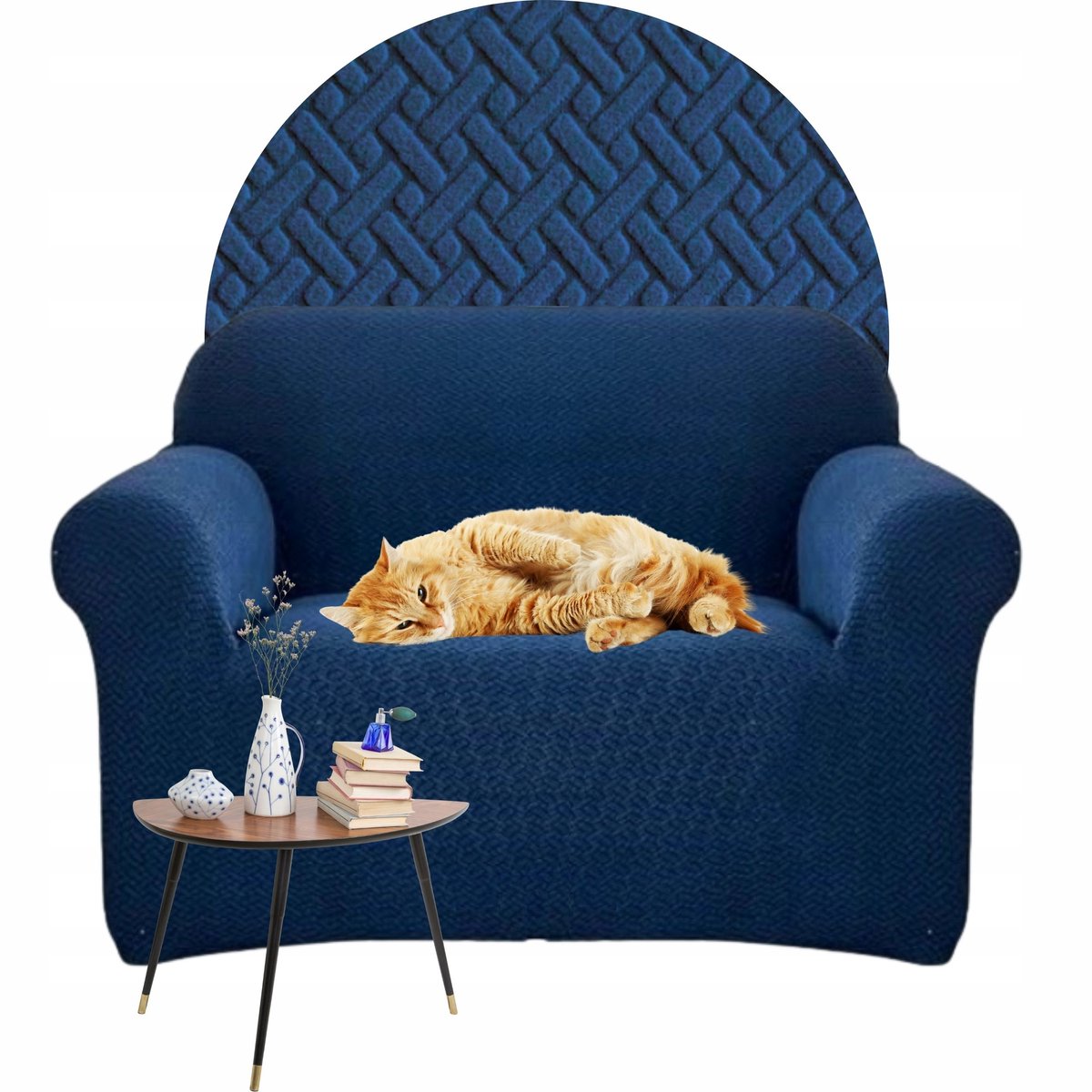 Elastische bankhoes, fauteuilhoes 90-140 cm, marineblauw, visgraat