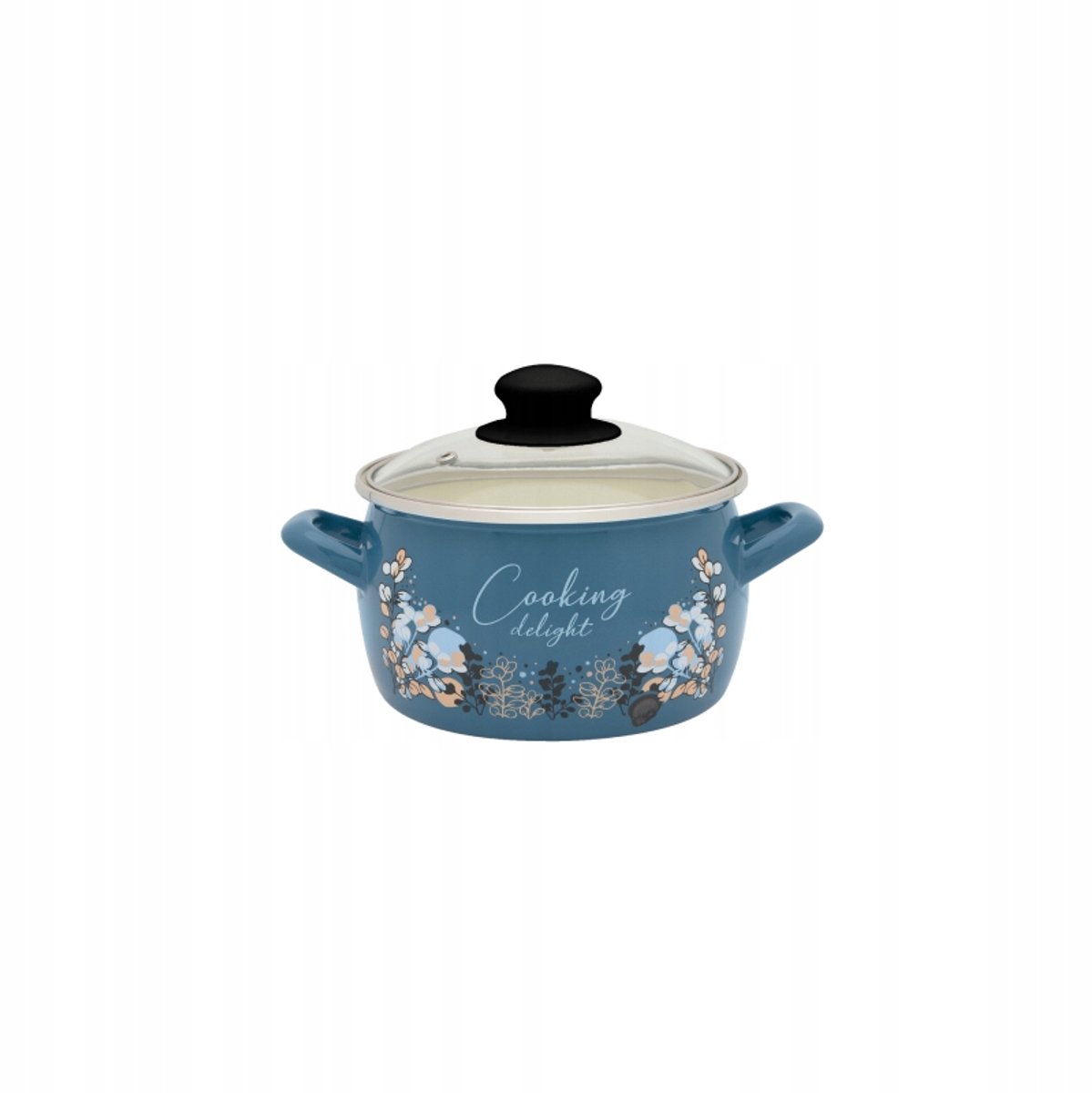 Blauwe Emaille Pan 16cm 2.2L met Glazen Deksel - Koken met Stijl