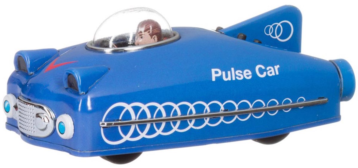 Blikken Auto - Feature Pulse Car - Blauw - 14 cm – Handgemaakt - Collectors item - Mannen cadeautje