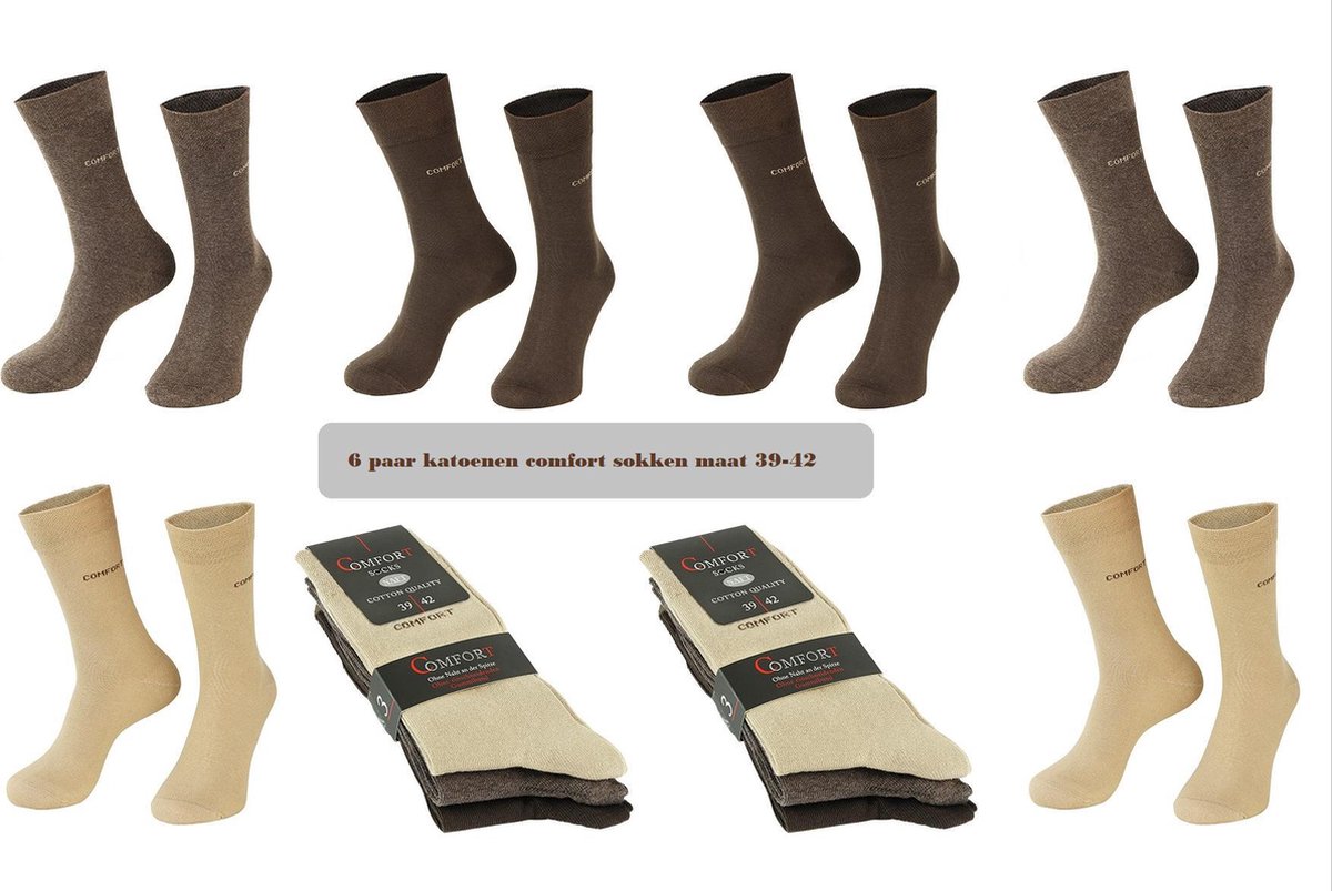 nette heren sokken 6 paar bruin assorti kleuren maat 39-42