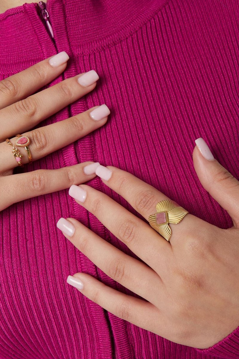Yehwang - Goude ring - verstelbaar - Roze steen - Stainless Steel.