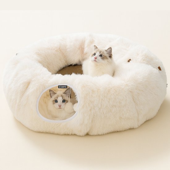 BOTC Kattentunnel met Kattenmand - Speeltunnel Voor Dieren - Tunnel Kat - Kattenhuis - Speeltunnel kat - Beige