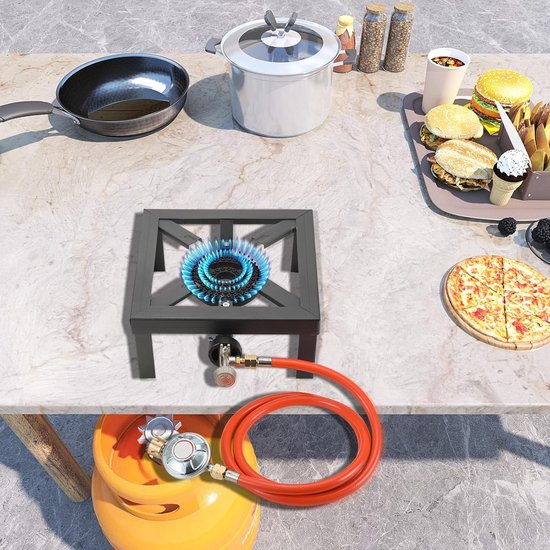 8 KW gasfornuis voor camping en outdoor gebruik - inclusief 1,5 m slang en drukregelaar van Merkloos — afbeelding 2