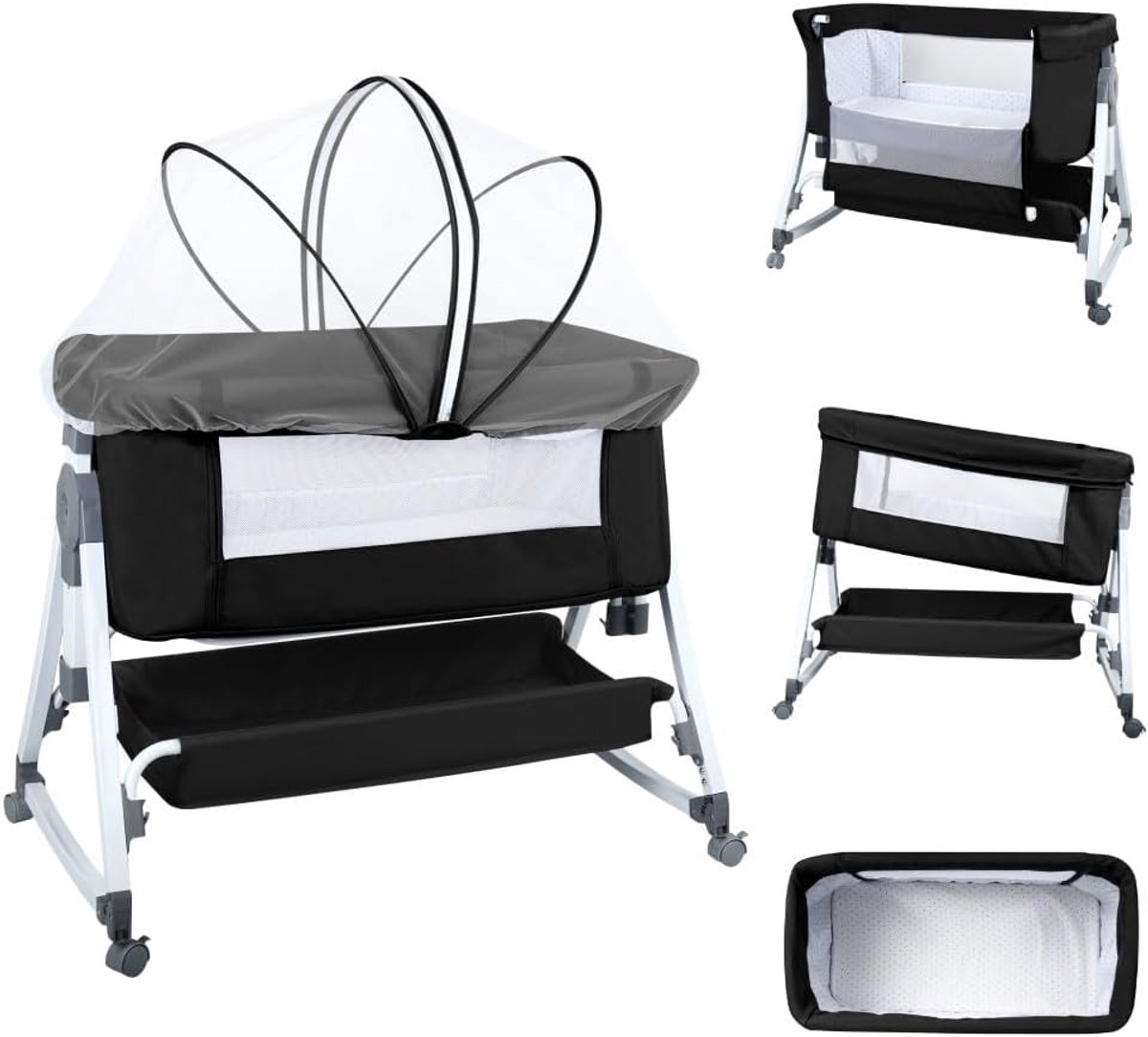 Image of 3-in-1 babybed met verstelbare hoogtes en wielen voor thuis en onderweg
