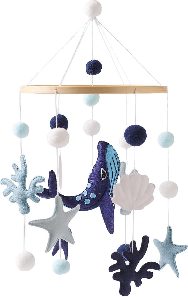 Babybed Mobiel - Wiegdecoratie - Zintuiglijke Stimulatie - Maritiem Thema - 46x197cm - Blauw