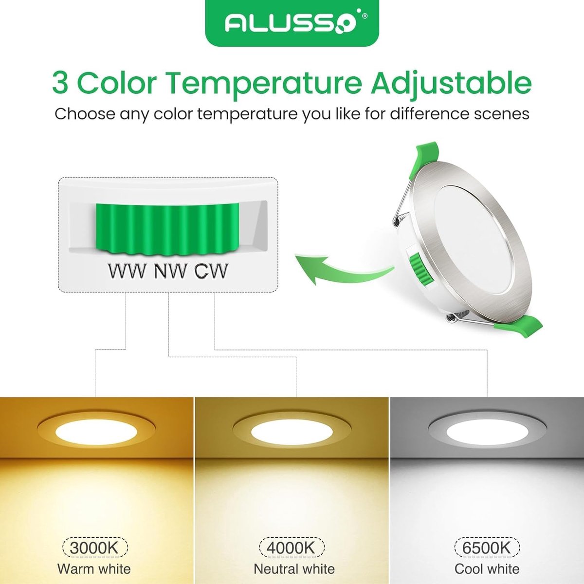 LED Inbouwspots Ultra Flat 4W IP44 Warm Wit, Neutraal Wit en Koel Wit, 30mm Ultra Vlak, Inbouwverlichting voor Badkamer en Keuken, 310 Lumen, 6 Stuks