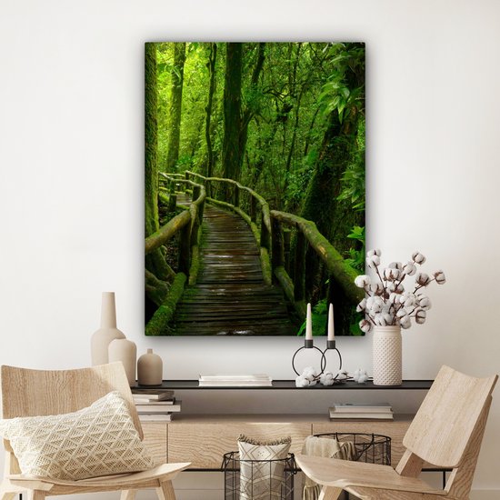 Toile - Peinture - Forêt - Arbres - Jungle - Chemin - Décoration murale Murale - Toile - 90x120 cm