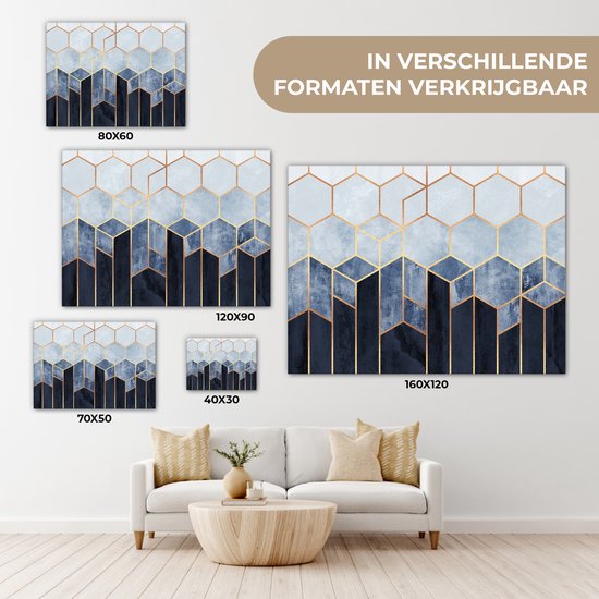 Toile Peinture Hexagone - Gold - Luxe - Motifs - 160x120 cm - Décoration murale XXL