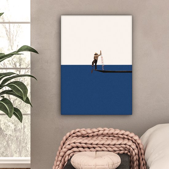 Toile - Abstrait - Bateau - Mer - Texte - Chapeau - Abstrait - 60x80 cm - Canvasdoek - Peinture sur toile