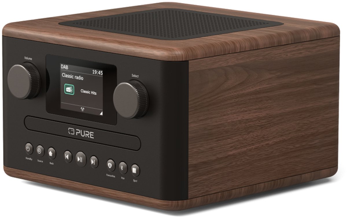 Pure Classic C-D4 - De leuke compacte digitale radio met cd-speler, Koffiebruin/Walnoot