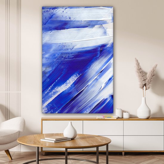 Peinture sur toile - Design - Blauw - 80x120 cm - Décoration murale