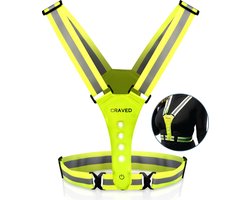 Craved Hardloopvest - USB Oplaadbaar - Hardloop Verlichting - Reflecterend - Geel - 3 Standen licht - Inclusief USB Kabel