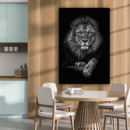 Tableau sur toile - Animaux sauvages - Lion - Zwart - Wit - Toile sur toile - Tableau sur toile - 80x120 cm - Salon - Décoration murale