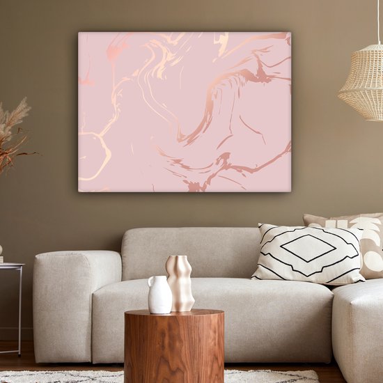 Tableau sur toile 120x90 cm - Décoration murale effet marbre - Or rose - Lignes - Décoration murale murale salon - Décoration chambre - Accessoires de décoration - Peintures sur toile