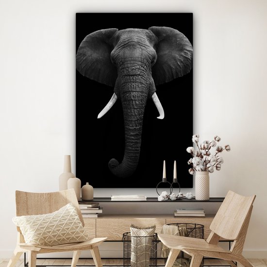 Toile - Animaux - Éléphant - Zwart - Wit - Décoration Décoration murale - 120x180 cm - Photo sur toile - Peintures sur toile salon