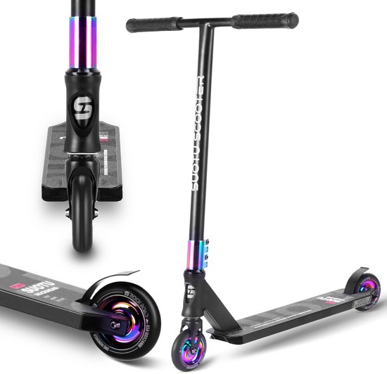 Suotu Stuntstep - Step - Kinderstep - Speelgoed Jongens/Meisjes - Maximale stuurhoogte: 78 cm - Aluminium - Zwart/NEO