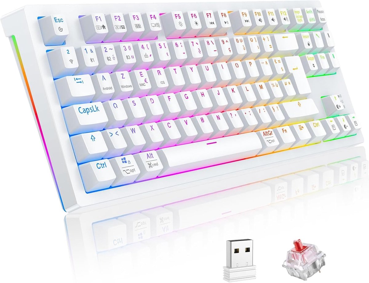 Mechanisch Gaming-toetsenbord Draadloos TKL AZERTY Programmeerbaar RGB 80%