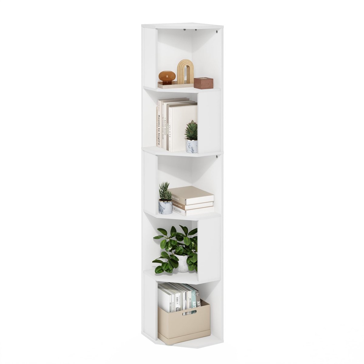 Azomor® Elegant vrijstaand hoekrek met vijf niveaus voor elke ruimte
