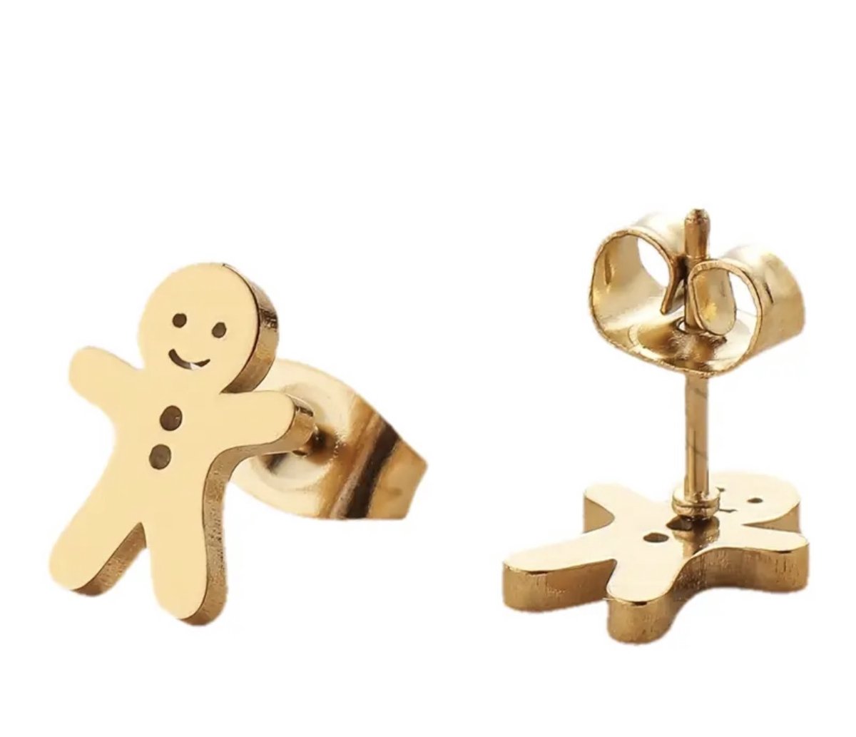 VIBE - X-Mas - Cookie man - oorbel -oorknop - Vibe - goud - juweel - geschenk -feestdagen