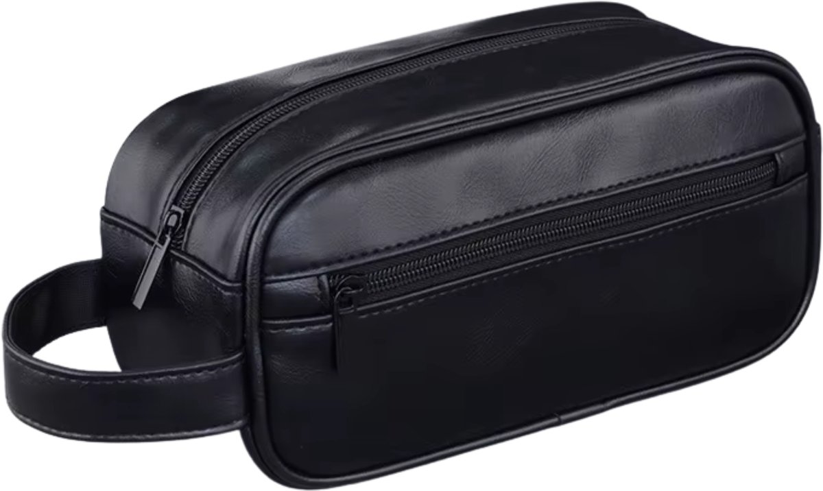 MoodLux Luxe Toilettas van Kunstleer - Voor Mannen & Vrouwen - Reis toilettas Waterafstotend en Ophangbaar met Haak - Travel Organizer voor Cosmetica en Scheerspullen - 2,3L - Zwart