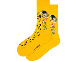 Kunst sokken - De kus: Gustav Klimt - Sokken Dames 36 40 - Biologisch Katoenen Sokken - funny socks happy - Vrolijke Sokken - Grappige Sokken - Sokken Cadeau