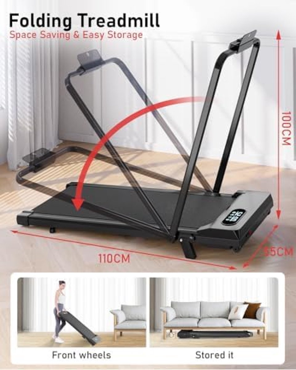 Afbeelding 2 van Inklapbare Loopband Voor Thuis - 4-in-1 Multifunctionele Loopband Met Verstelbare Helling Tot 7%, LED Display, Afstandsbediening en Mobiele Telefoonhouder - Compact Ontwerp Voor Kleine Ruimtes