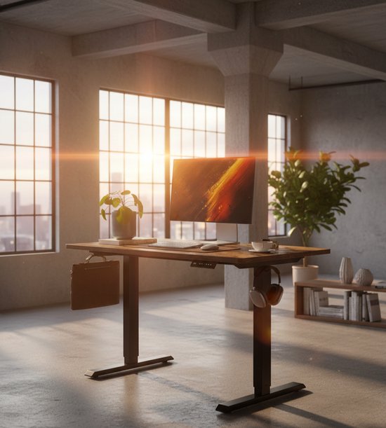 Airfish In hoogte verstelbaar bureau, 140 x 60 cm, met USB-aansluiting, elektrisch bureau met geheugenfunctie, bureau, in hoogte verstelbaar, elektrisch, 73 - 118 cm, bruin