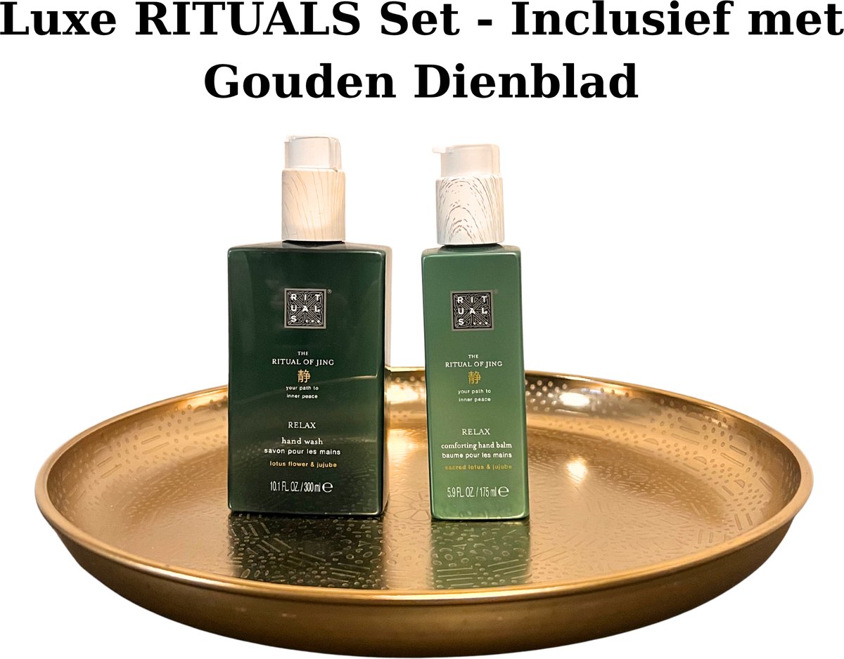 Rituals - Jing - Geschenkset - Hand Wash 300 ml + Hand Balm 175 ml + Gouden Dienblad - Giftset - Hand Zeep 300 ml + Hand Balm 175 ml + Elegant Gold Dienblad