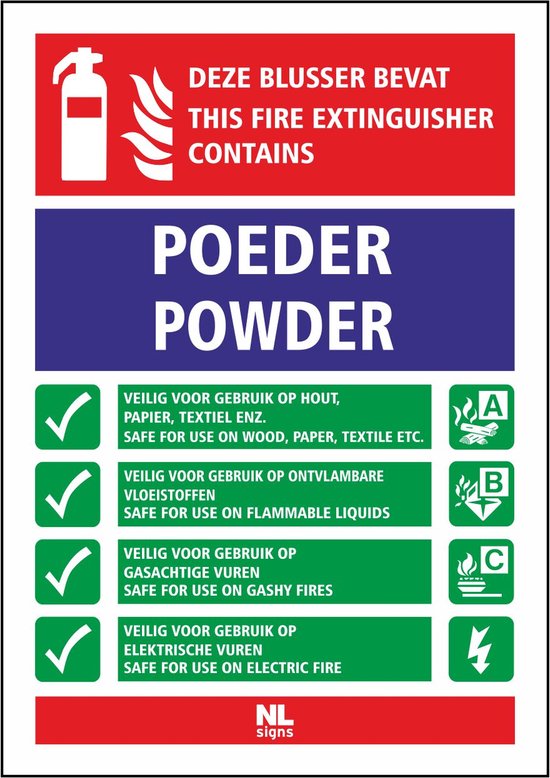 Mode d'emploi panneau extincteur poudre - powder NALICHTEND (glow in the dark) format A6 (105 x 148 mm)