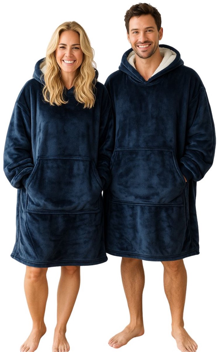 Badrock Hoodie deken - Fleece deken met mouwen en capuchon – Oversized hoodie deken met mouwen - Fleece TV deken – Plaid met mouwen – hoodie blanket - Warm & zacht – Fleece poncho - Marine blauw